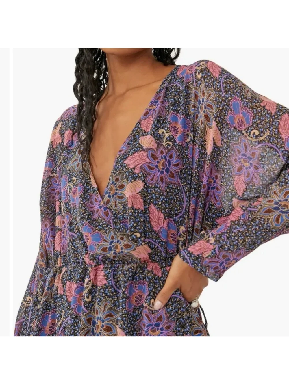 BOGO! Free People Dark Floral Asymmetric Mini Dress Black Size XS